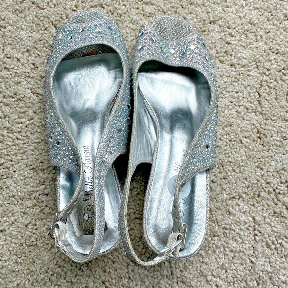 Bella Hanna Rhinestone Slingback Open Toe Special Occassion Heels Girls Size 5.5 - Picture 2 of 3